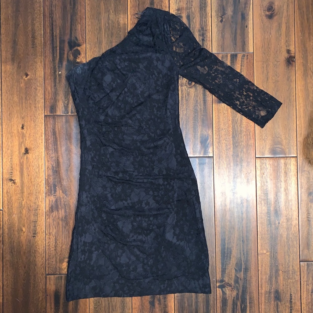 One shoulder black lace dress